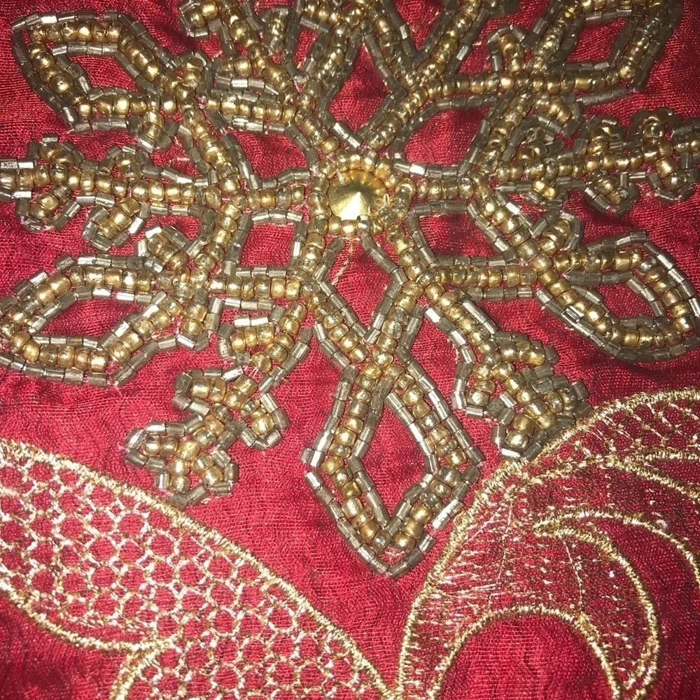 Holiday Embroidered Beaded Home Accent Decorative Pillow Cover Case Red …